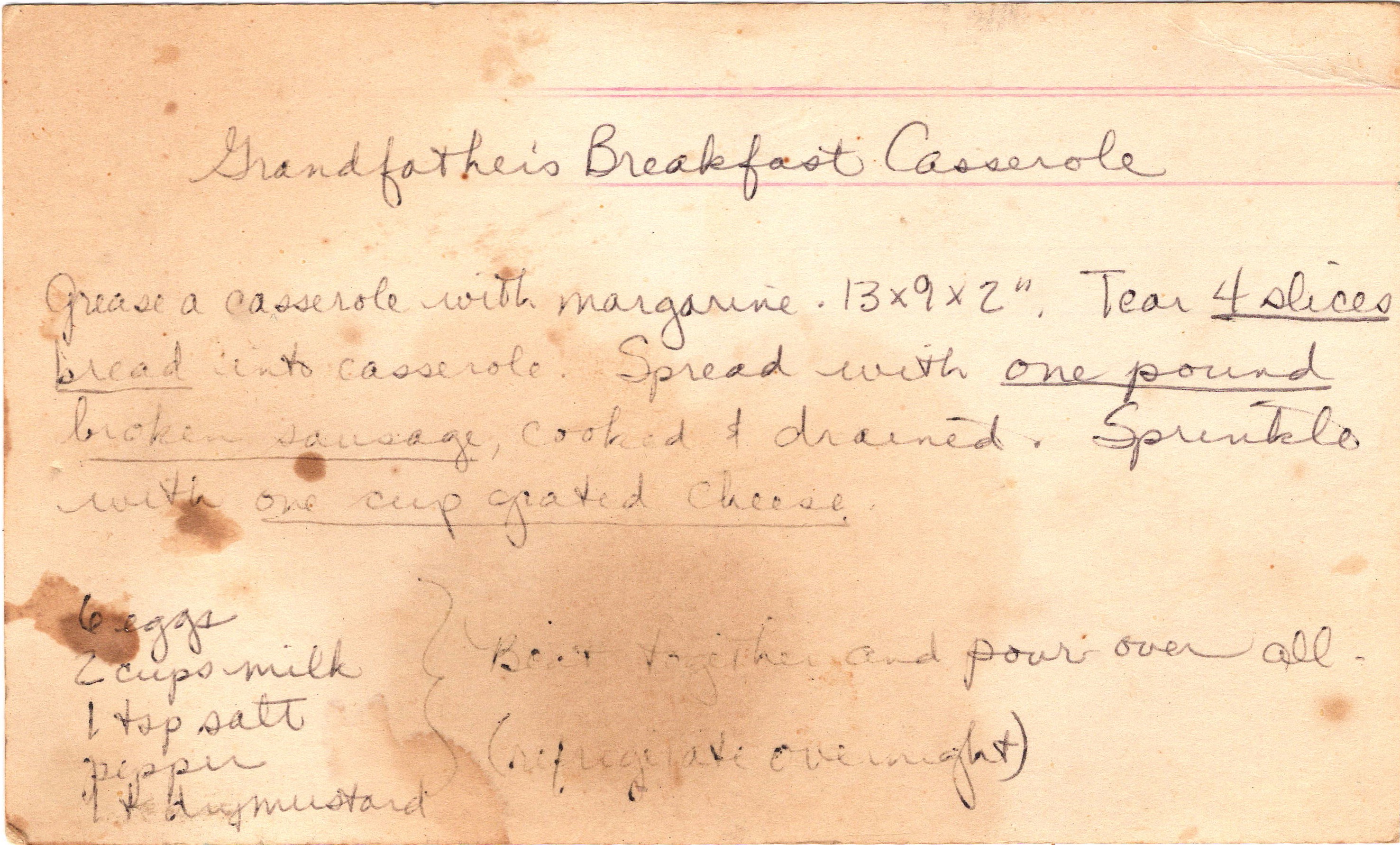 Grandfather's Breakfast Casserole recipe card, image 1 of 2