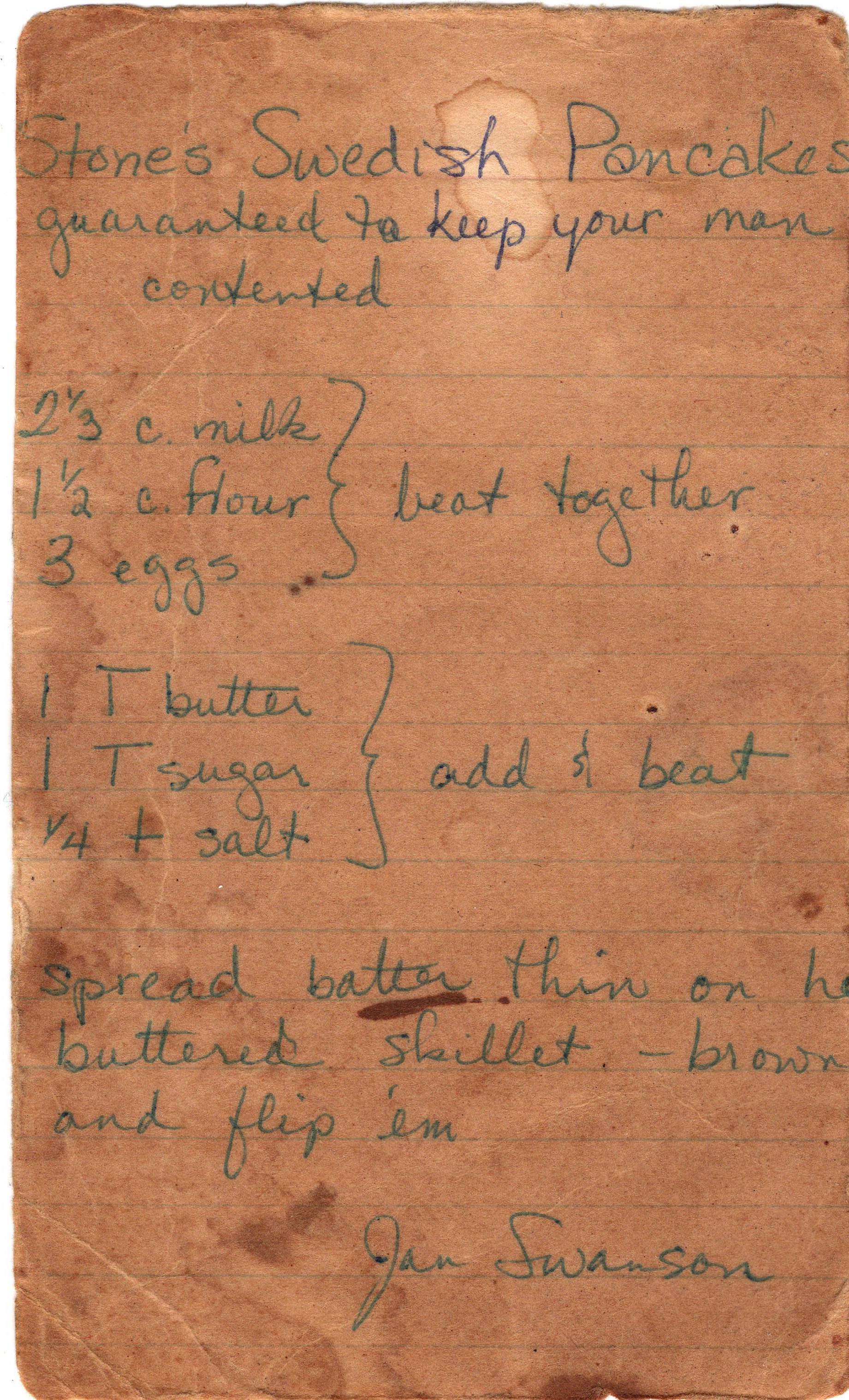 Stone's Swedish Pancakes recipe card, image 1 of 1