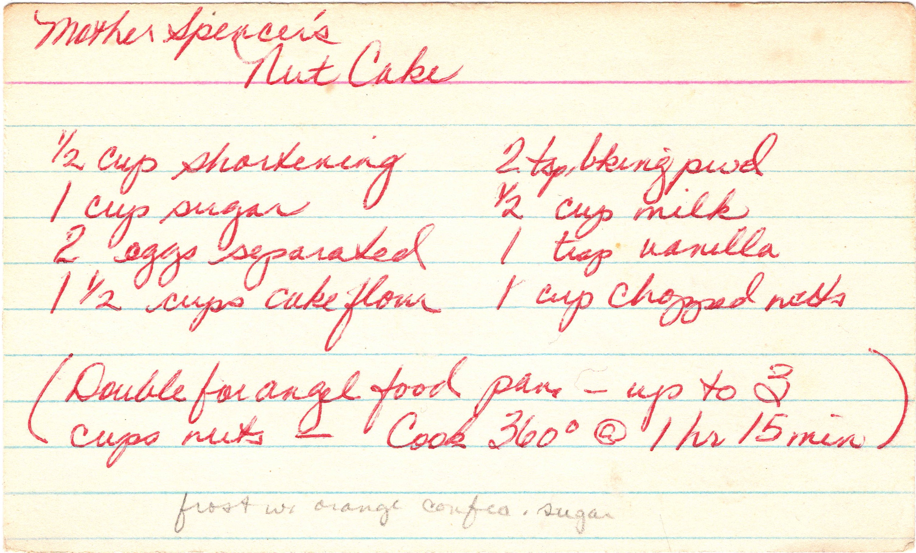 Mother Spencer's Nut Cake recipe card, image 1 of 2