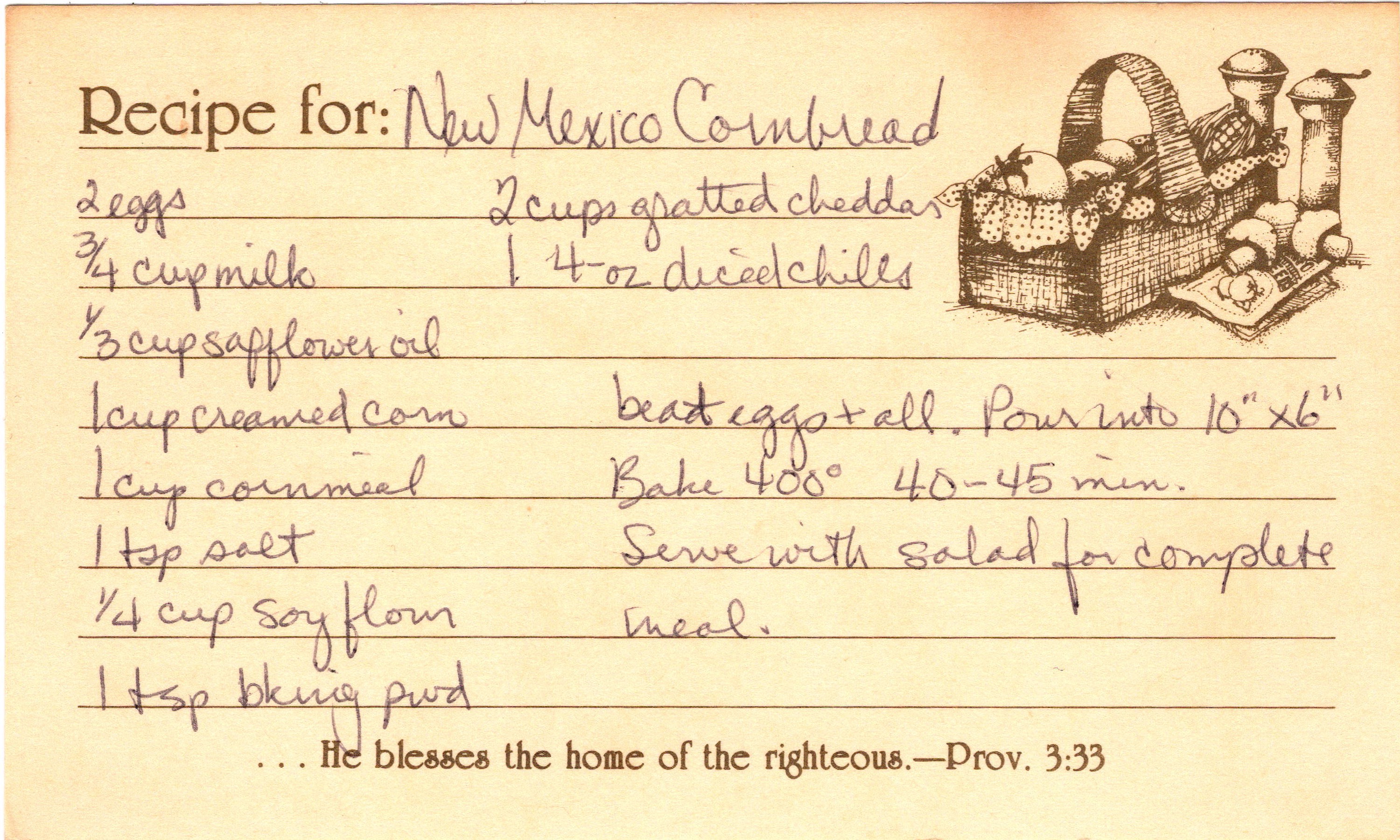New Mexico Cornbread recipe card, image 1 of 1