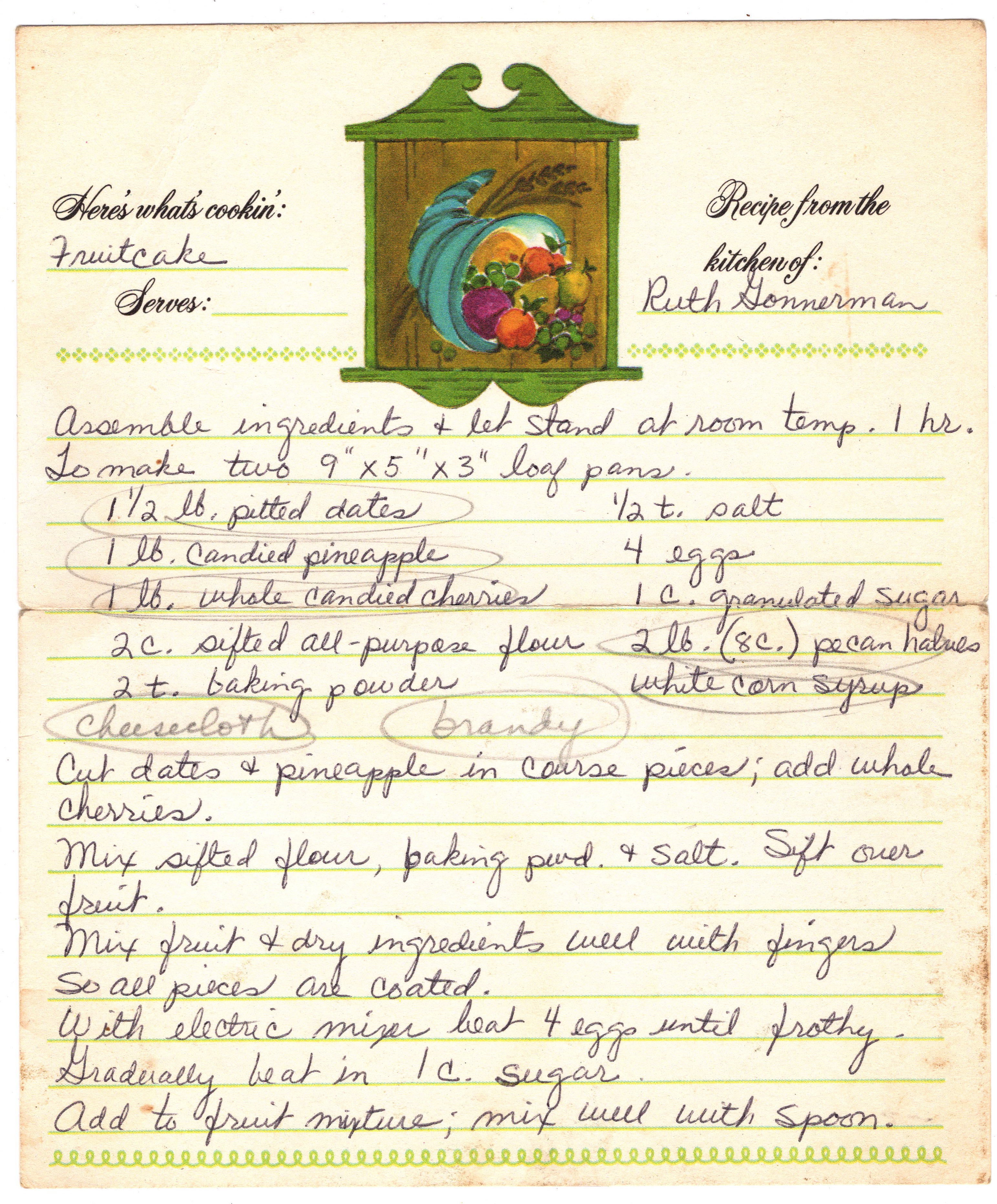 Fruitcake recipe card, image 1 of 2