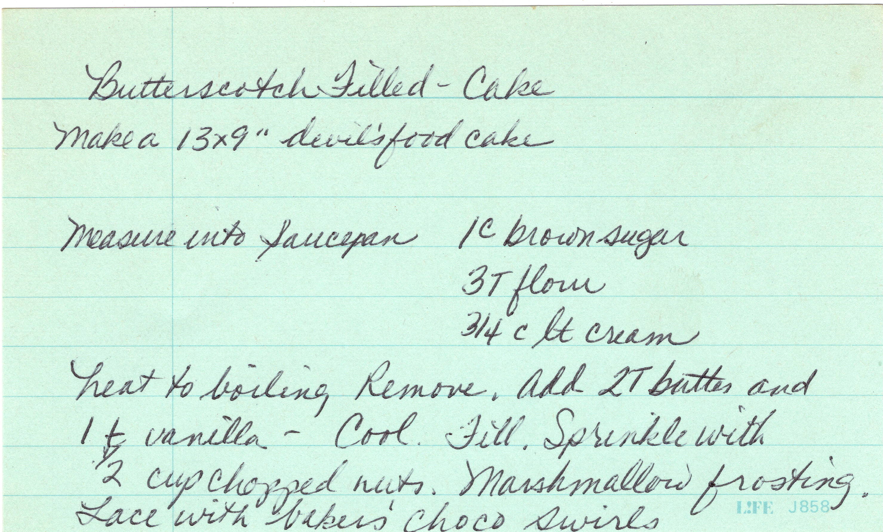 Butterscotch-Filled Cake with Marshmallow Frosting recipe card, image 1 of 2