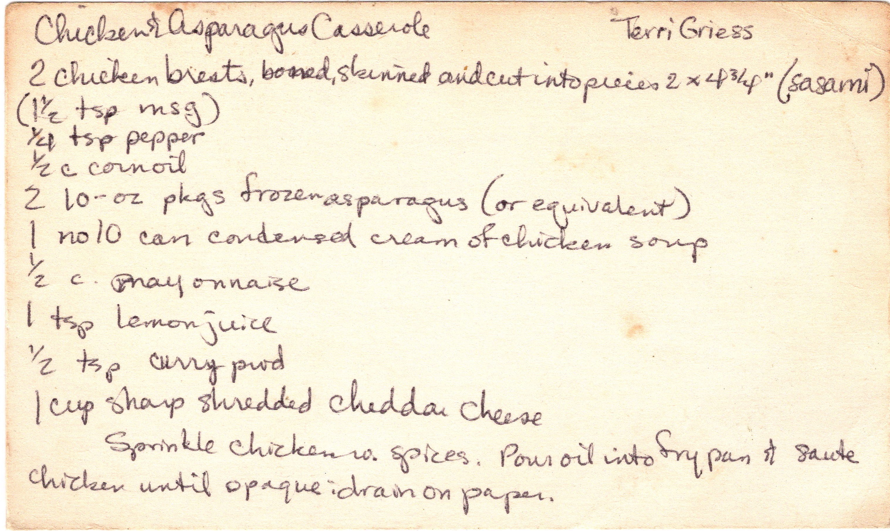 Chicken & Asparagus Casserole recipe card, image 1 of 2