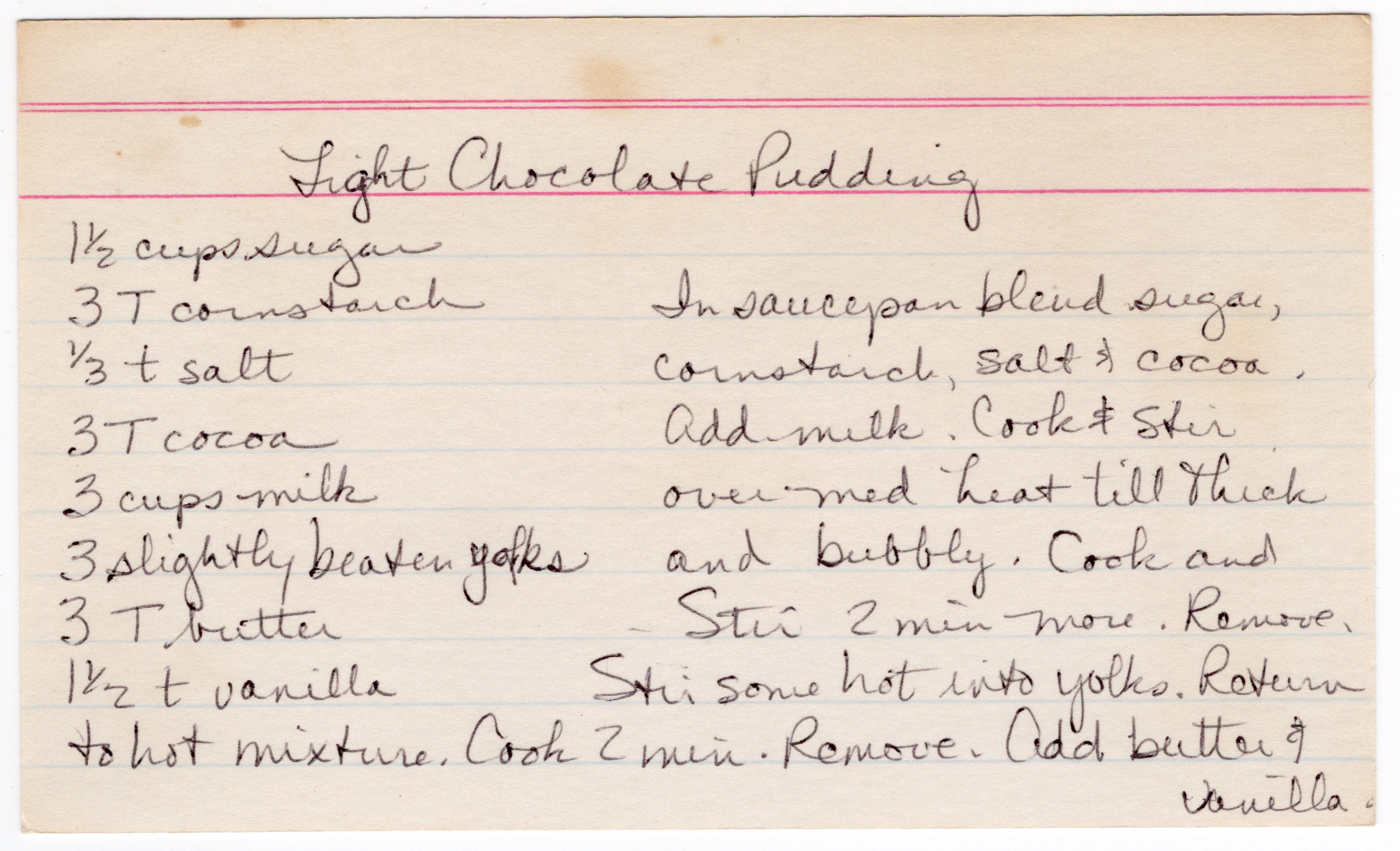 Light Chocolate Pudding recipe card, image 1 of 1