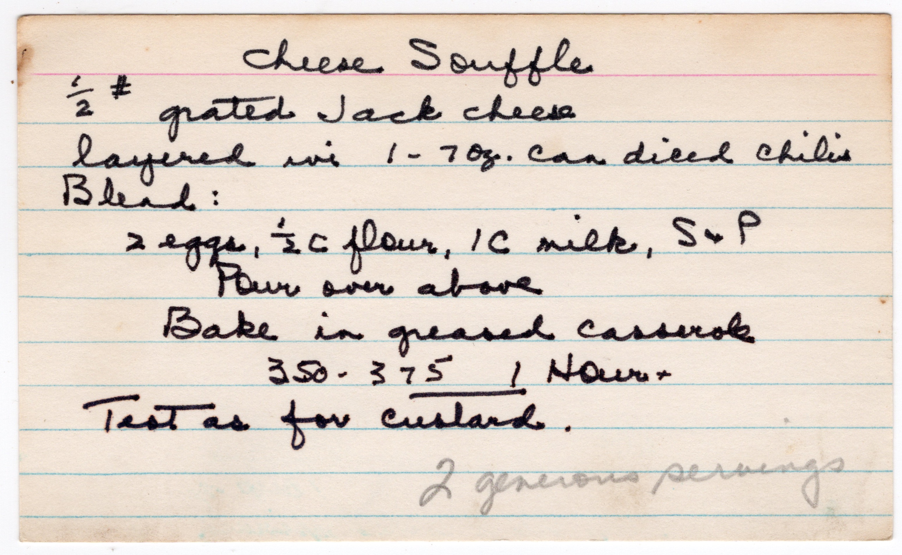 Cheese and Green Chile Souffle recipe card, image 1 of 1