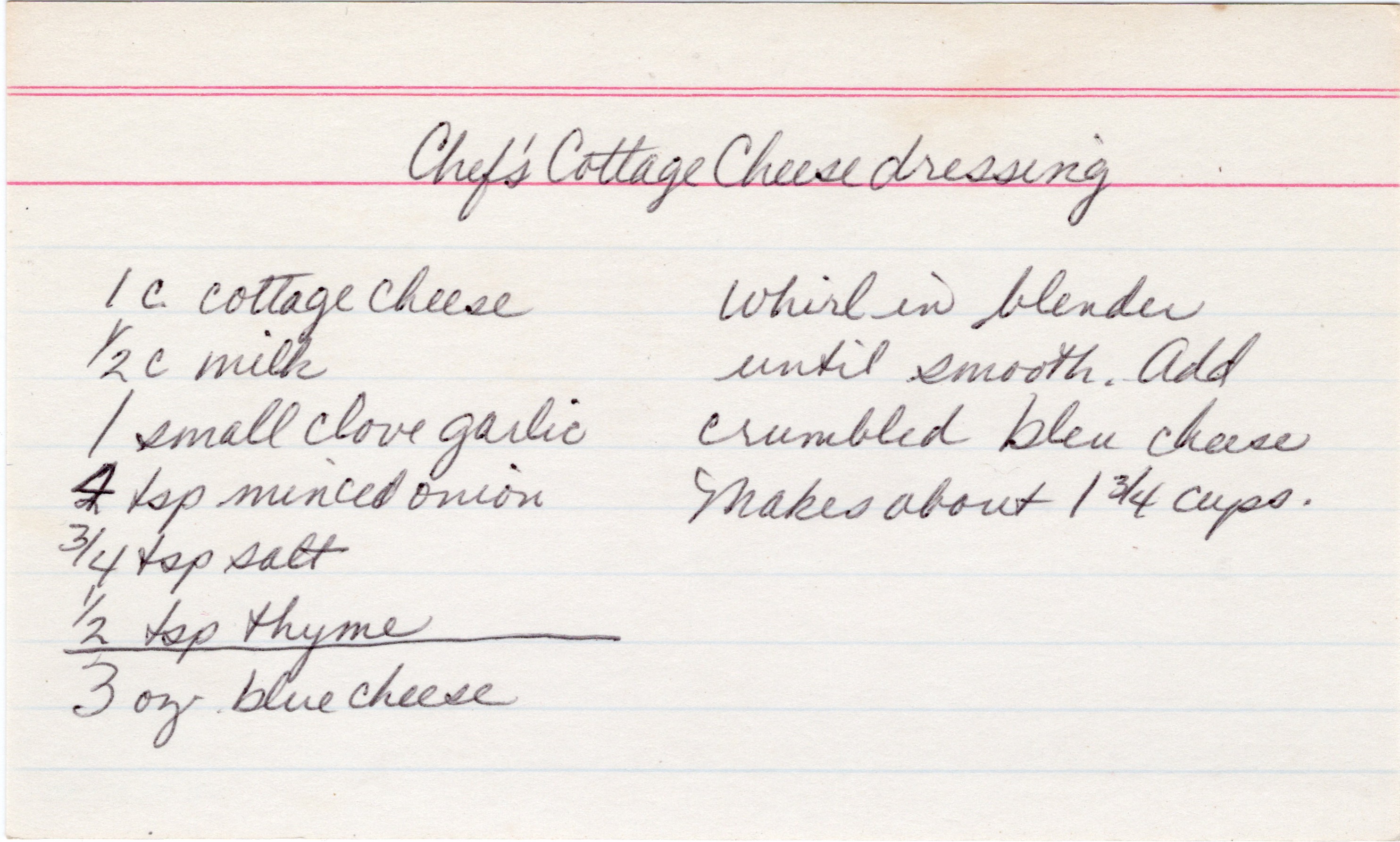 Chef’s Cottage Cheese Dressing recipe card, image 1 of 1