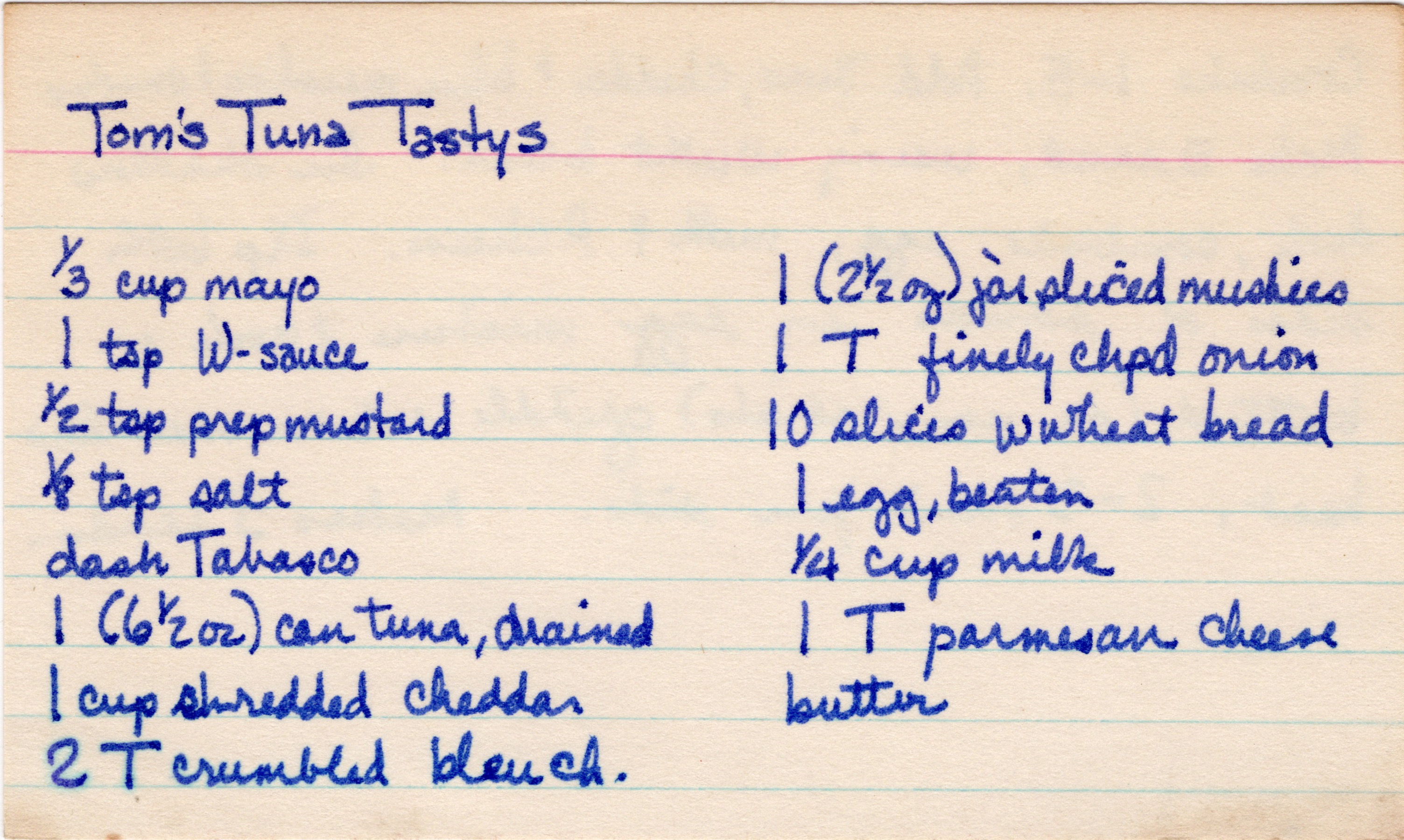 Tom’s Tuna Tasties recipe card, image 1 of 2