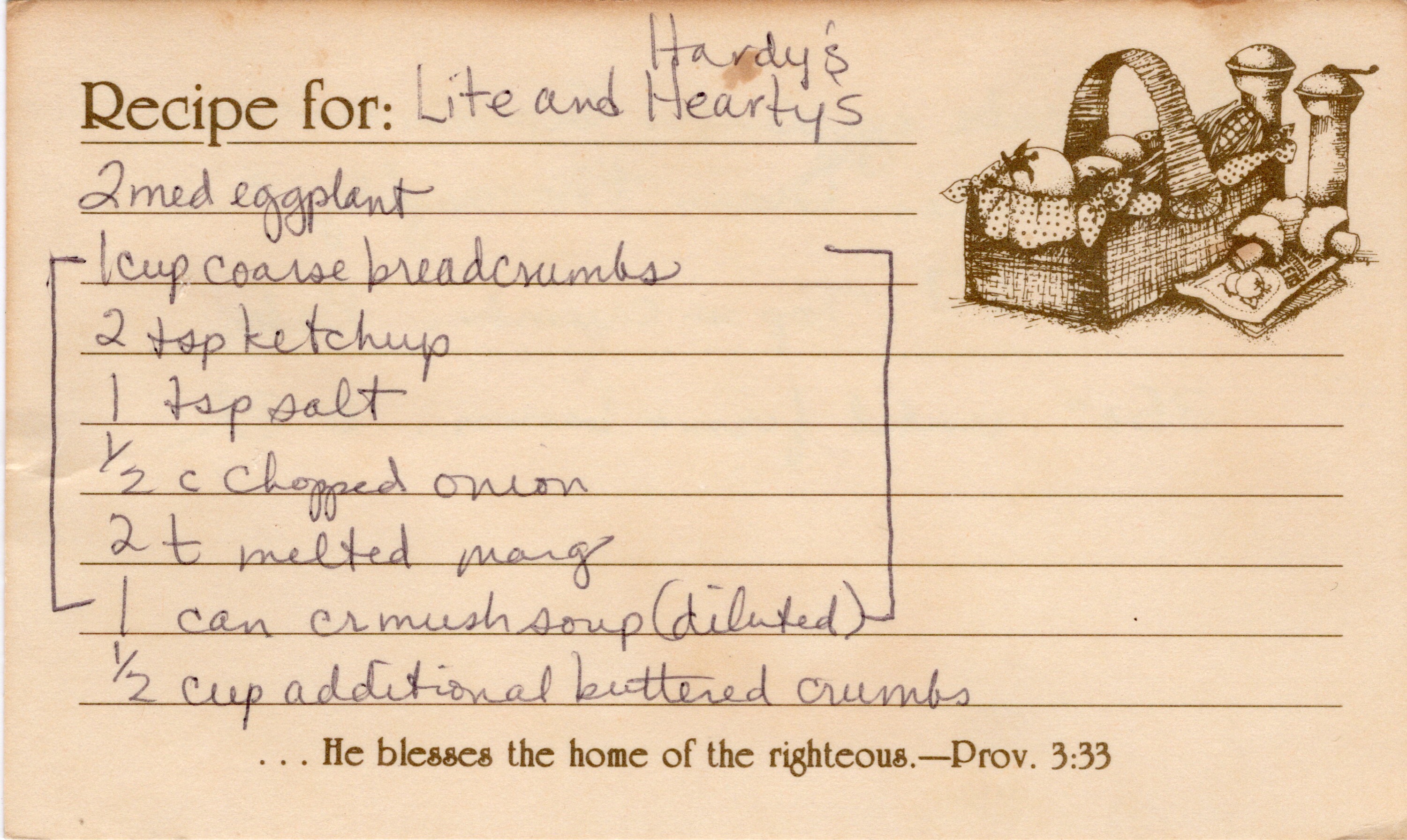 Hardy’s Light and Hearty Eggplant Bake recipe card, image 1 of 2